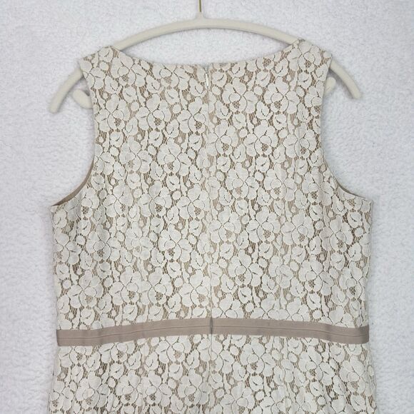 Ann Taylor Size 14P Sleeveless Lace Mid Dress Beige Ivory Lined Overlay Elegant - Picture 9 of 14